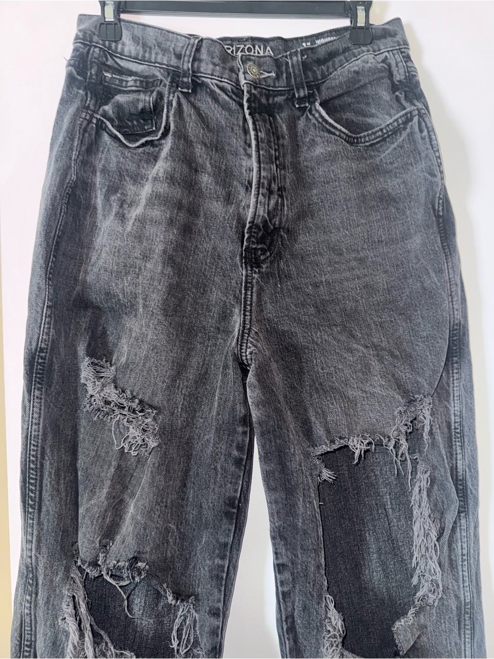 Arizona Jean Company Black Distressed High Rise Wide Leg